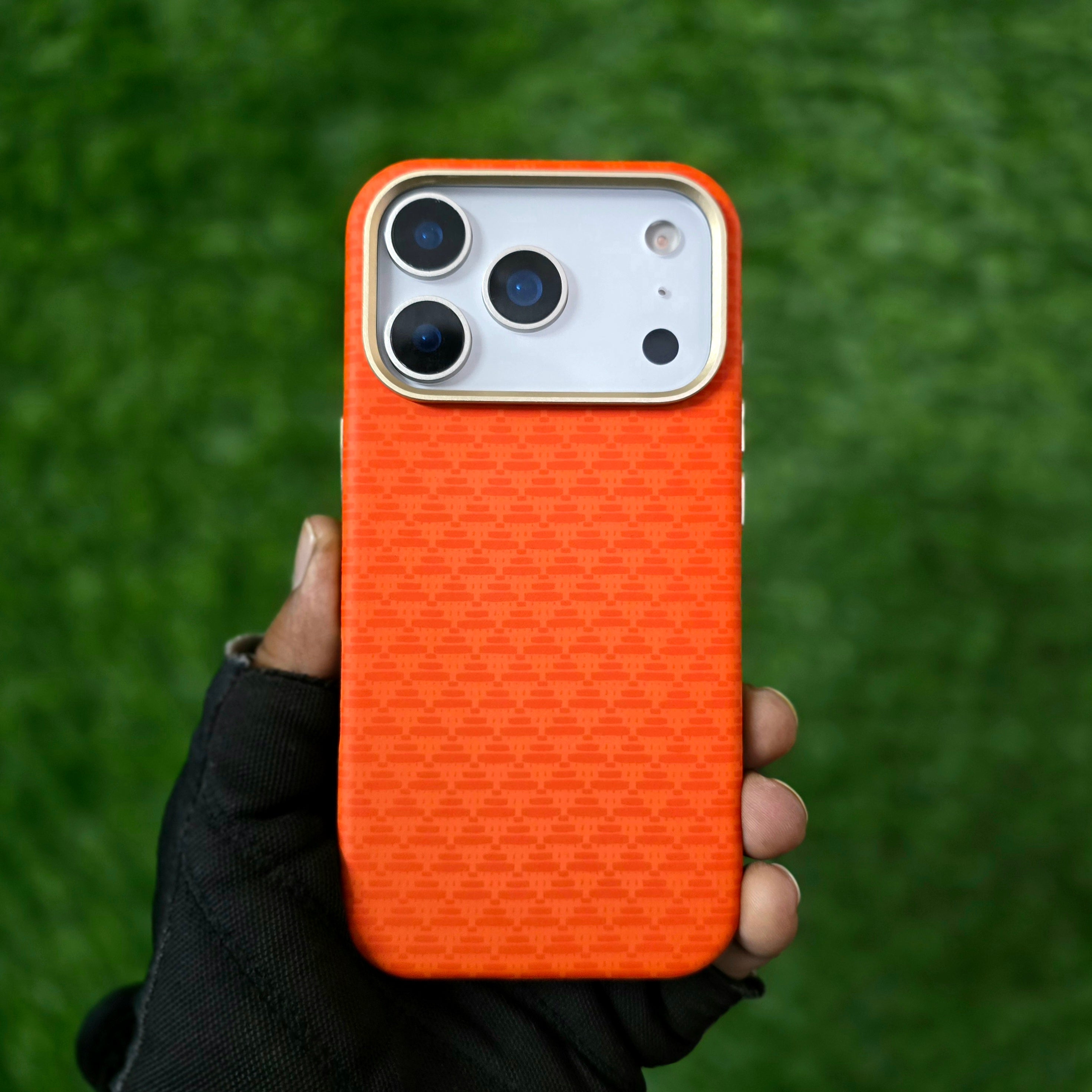 iPhone 17 Pro Max Carbon Cover, SIBLING Series Case with Metal Camera Protection - Orange